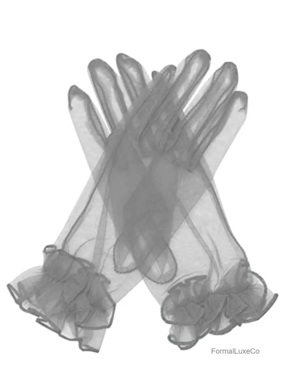 Women's Ruffled Tulle Mesh Gloves Wedding Prom Evening Gloves One Size